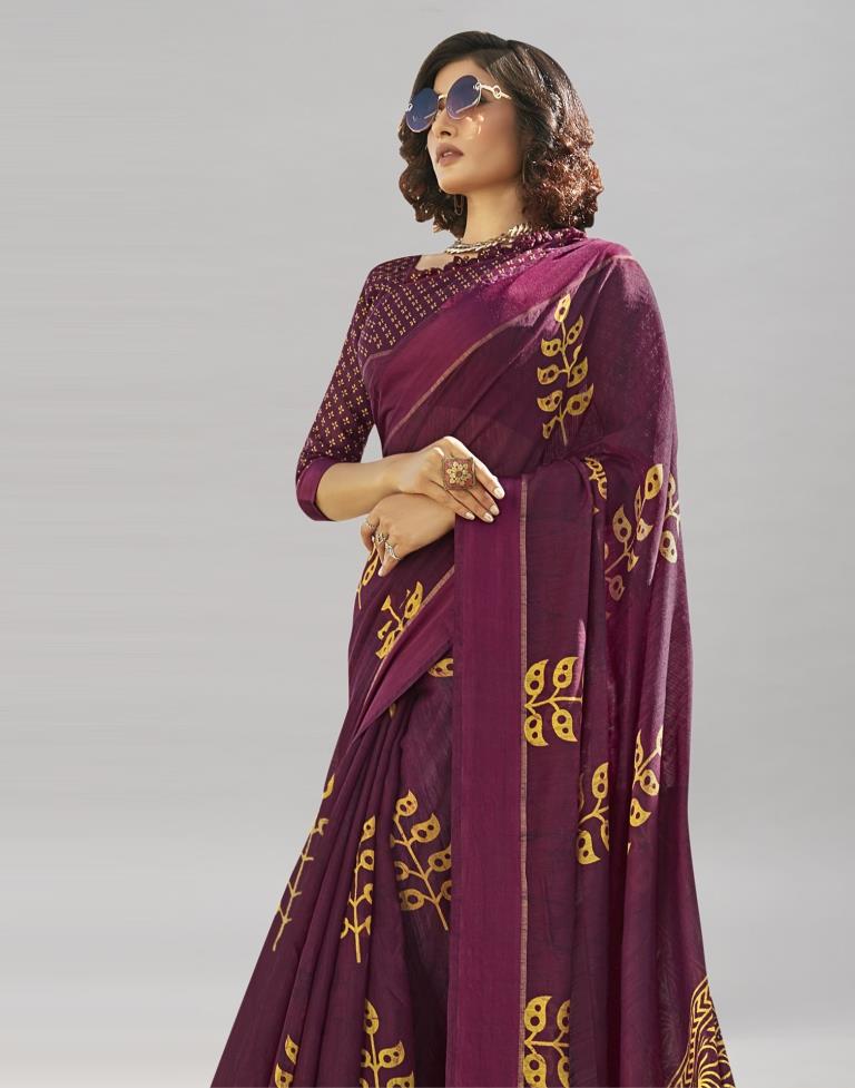 Wine Cotton Printed Saree | Sudathi