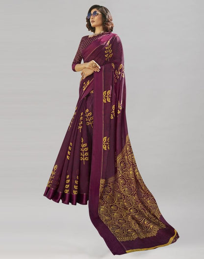 Wine Cotton Printed Saree | Sudathi