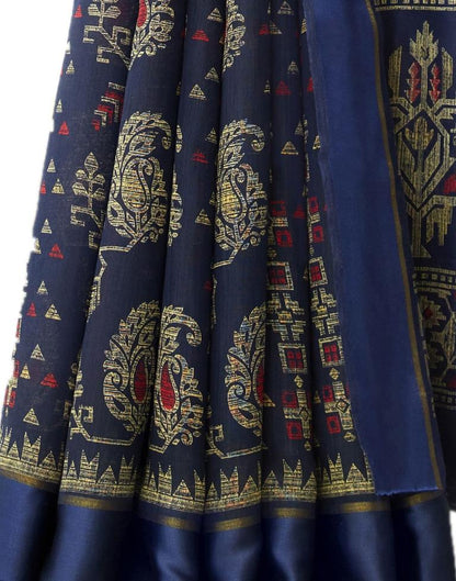 Navy Blue Cotton Printed Saree | Sudathi