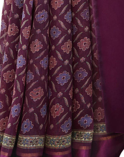 Wine Cotton Printed Saree | Sudathi