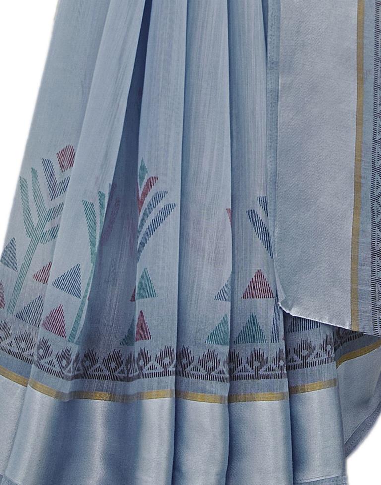 Slate Grey Cotton Printed Saree | Sudathi