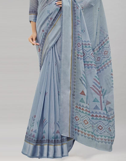 Slate Grey Cotton Printed Saree | Sudathi