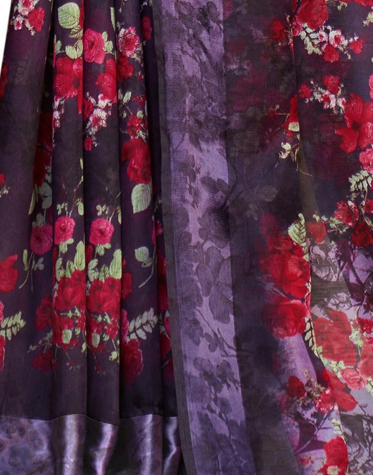 Purple Cotton Printed Saree | Sudathi