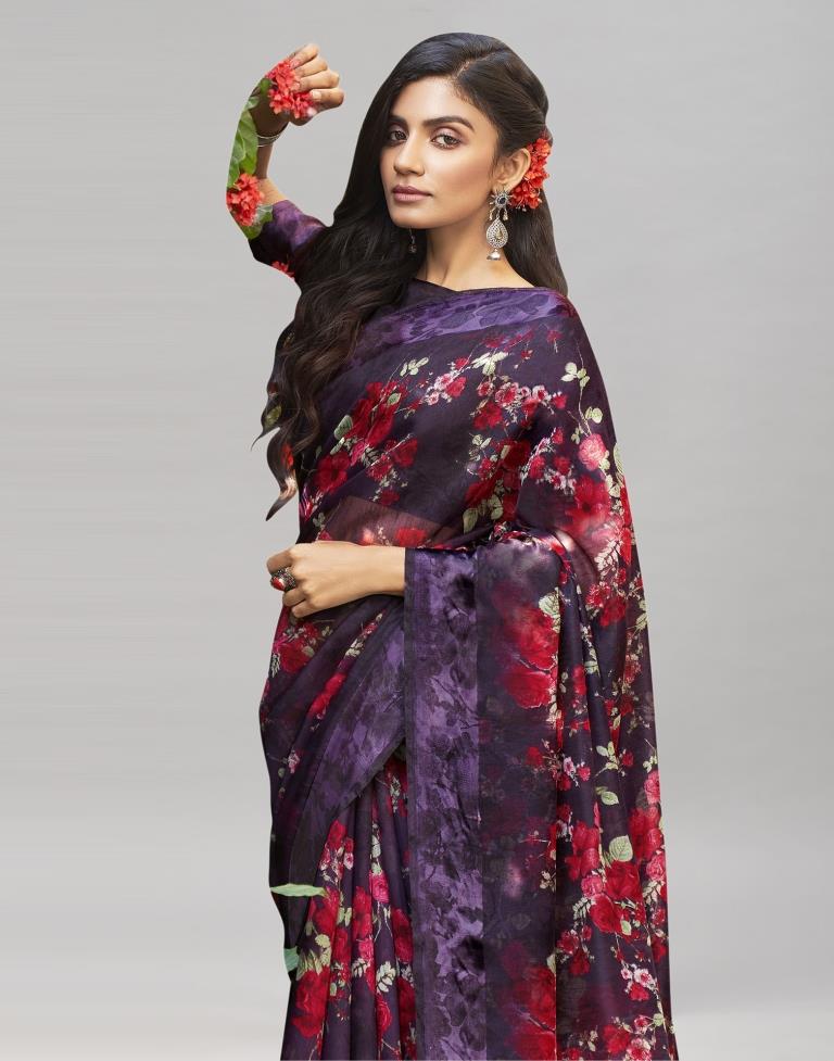 Purple Cotton Printed Saree | Sudathi