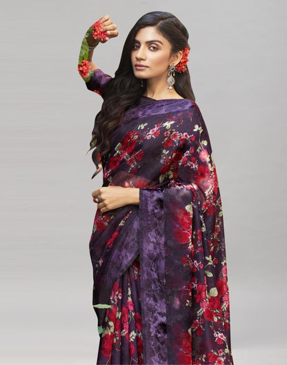 Purple Cotton Printed Saree | Sudathi