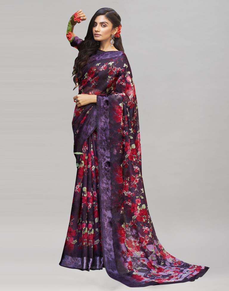 Purple Cotton Printed Saree | Sudathi