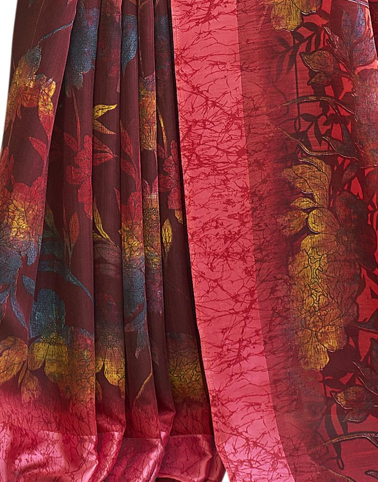 Maroon Cotton Printed Saree | Sudathi