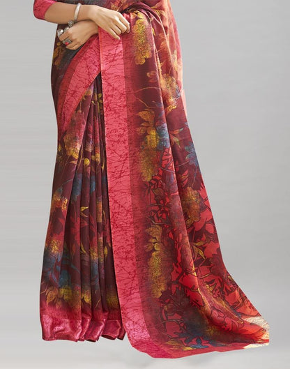 Maroon Cotton Printed Saree | Sudathi