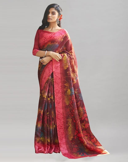 Maroon Cotton Printed Saree | Sudathi