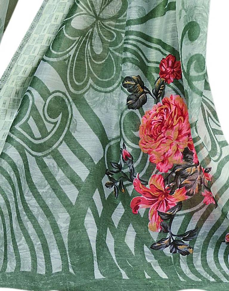 Pista Cream Cotton Printed Saree | Sudathi