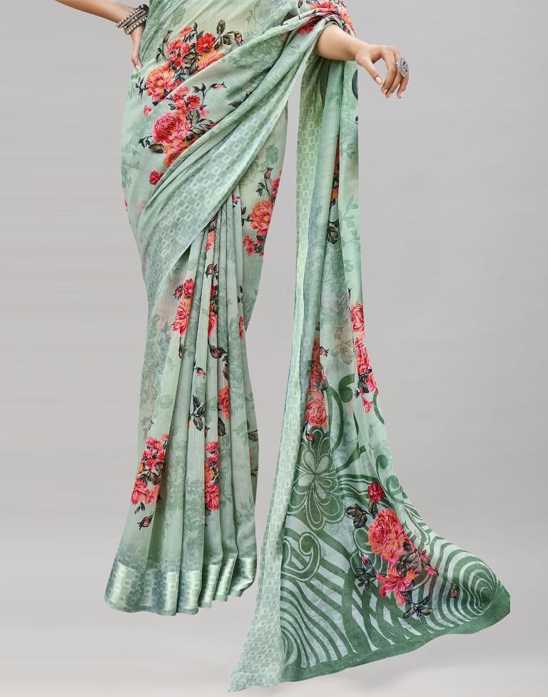 Pista Cream Cotton Printed Saree | Sudathi