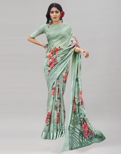 Pista Cream Cotton Printed Saree | Sudathi