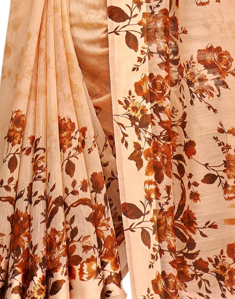 Peach Cotton Printed Saree | Sudathi