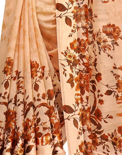 Peach Cotton Printed Saree | Sudathi
