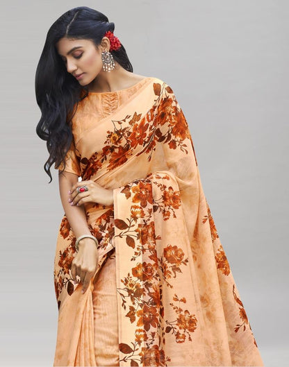 Peach Cotton Printed Saree | Sudathi