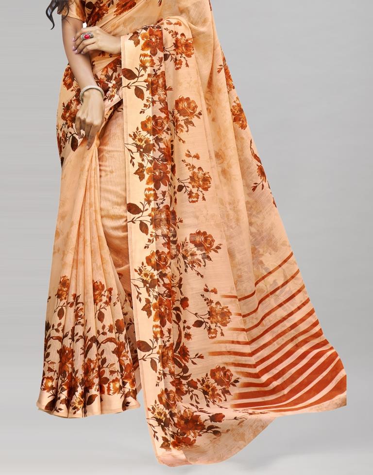 Peach Cotton Printed Saree | Sudathi