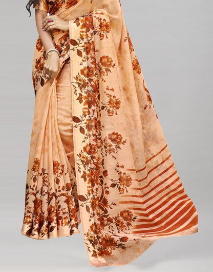 Peach Cotton Printed Saree | Sudathi