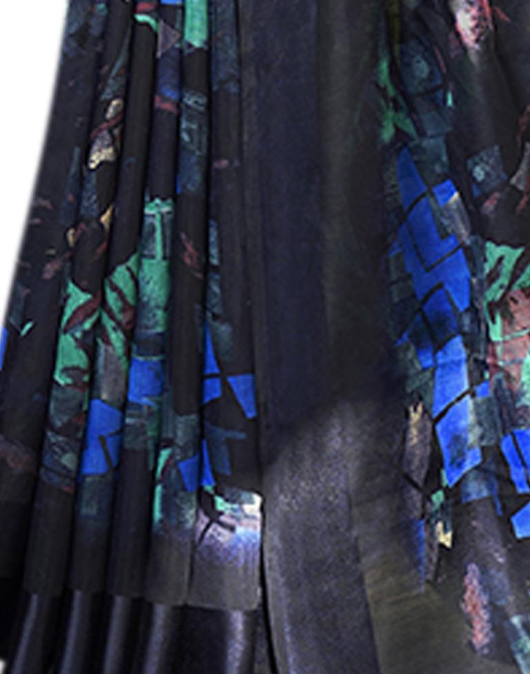 Navy Blue Cotton Printed Saree | Sudathi