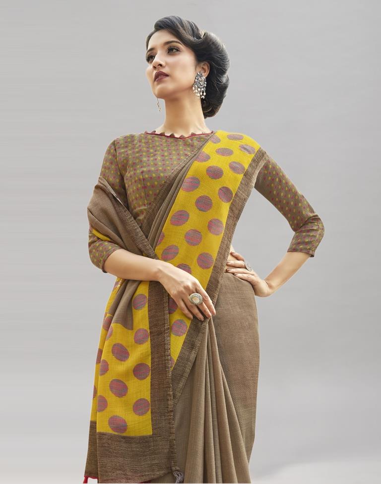 Brown Cotton Printed Saree | Sudathi