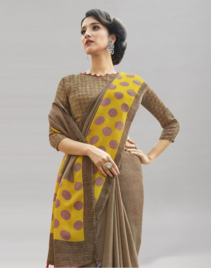 Brown Cotton Printed Saree | Sudathi
