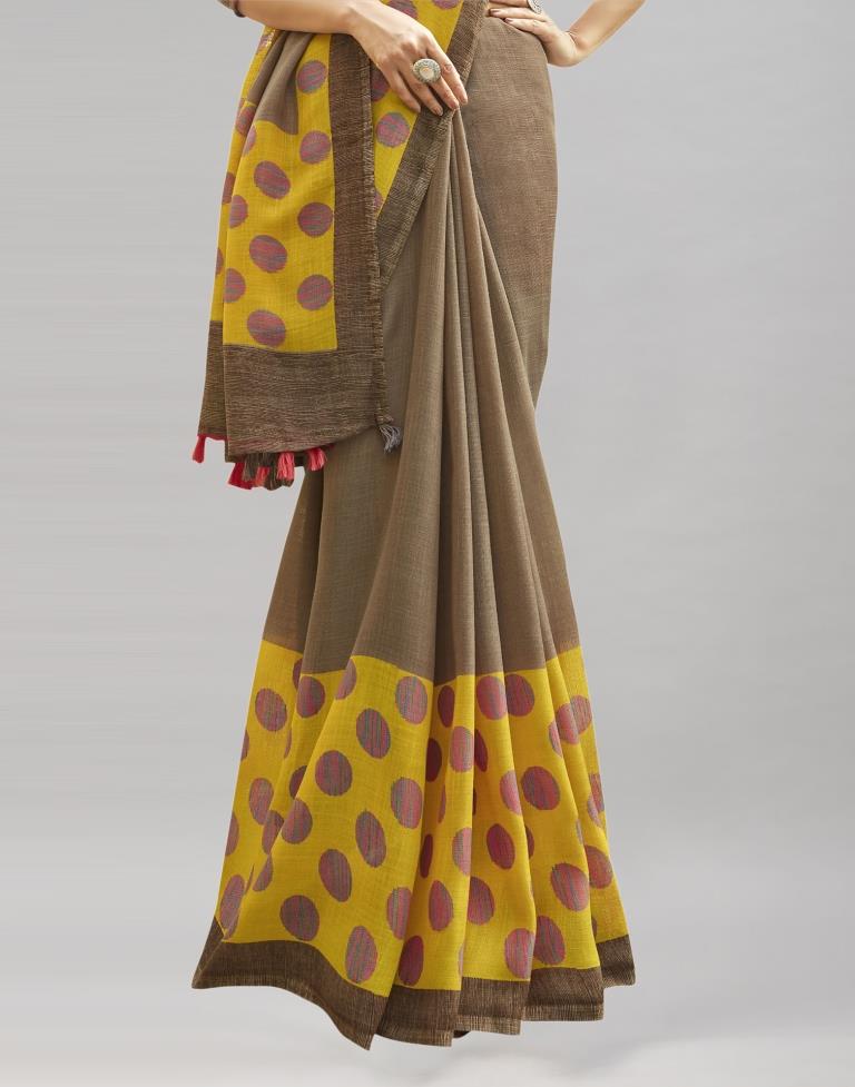 Brown Cotton Printed Saree | Sudathi