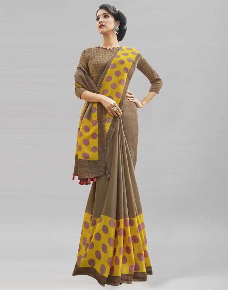 Brown Cotton Printed Saree | Sudathi