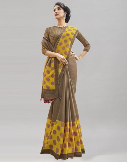 Brown Cotton Printed Saree | Sudathi