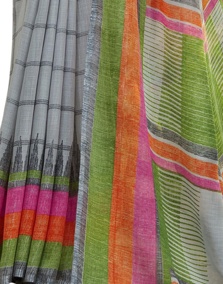 Grey Cotton Printed Saree | Sudathi