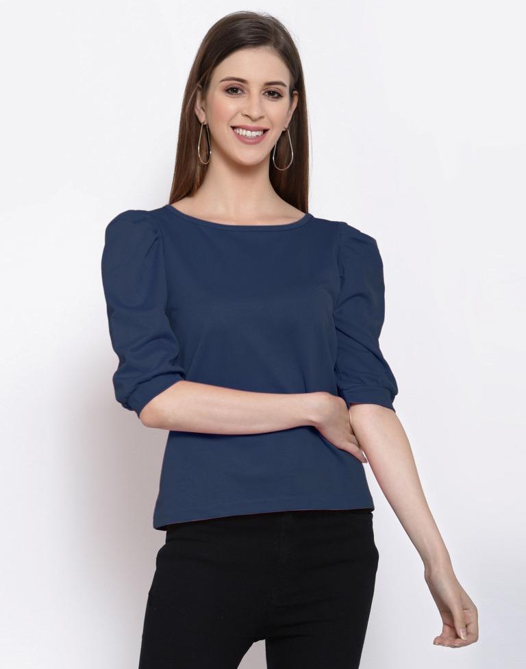 Blue Coloured Knitted Lycra Top | Sudathi