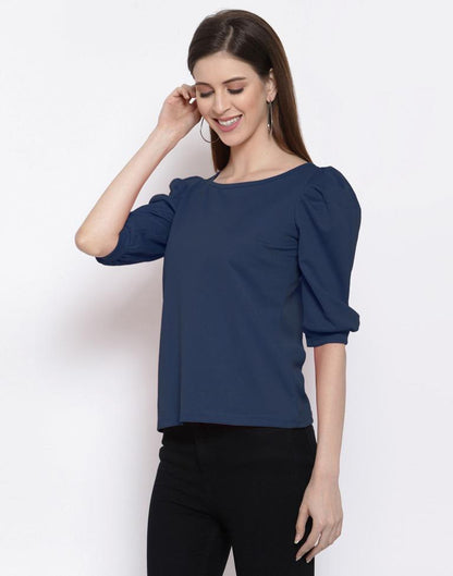 Blue Coloured Knitted Lycra Top | Sudathi