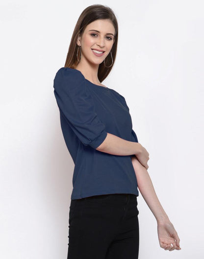 Blue Coloured Knitted Lycra Top | Sudathi