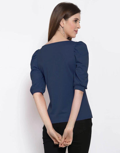 Blue Coloured Knitted Lycra Top | Sudathi