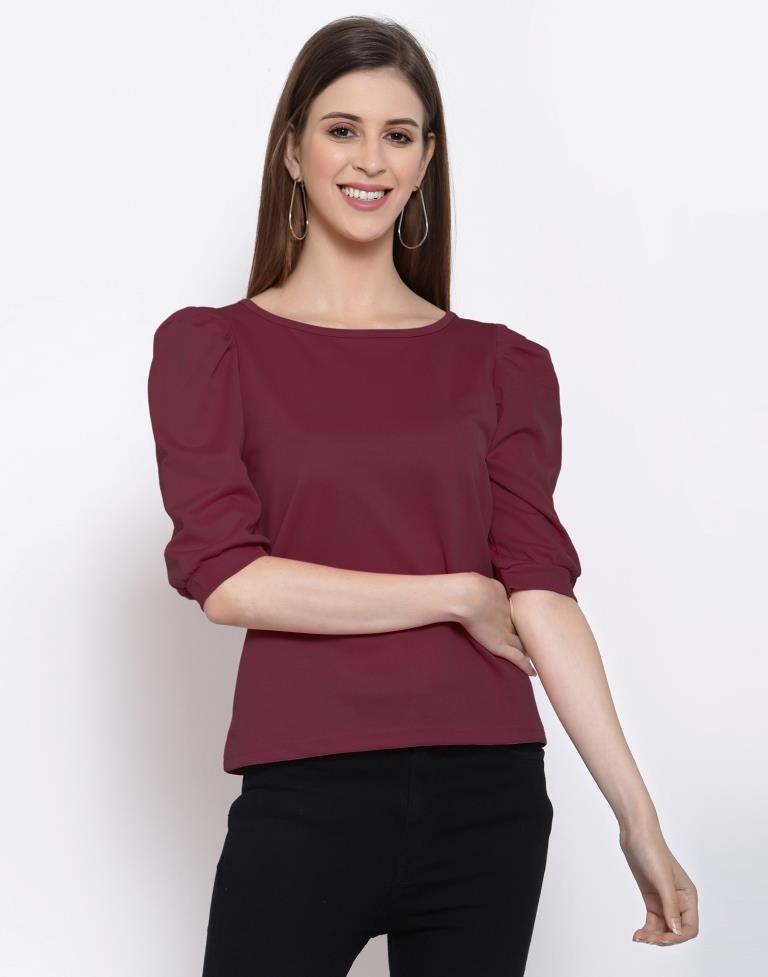 Maroon Coloured Knitted Lycra Top | Sudathi