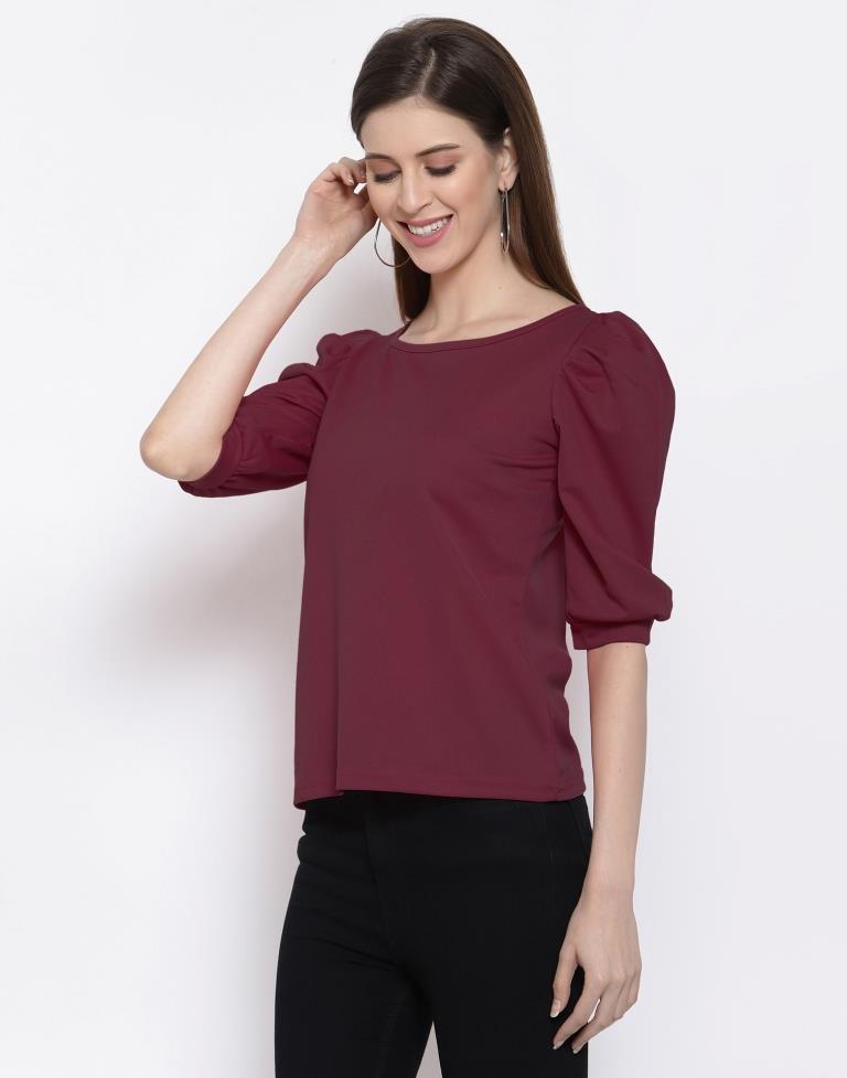 Maroon Coloured Knitted Lycra Top | Sudathi