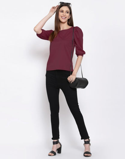 Maroon Coloured Knitted Lycra Top | Sudathi