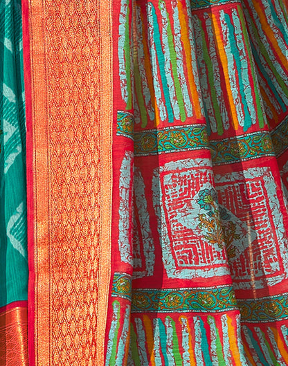 Teal Blue Cotton Printed Saree | Sudathi