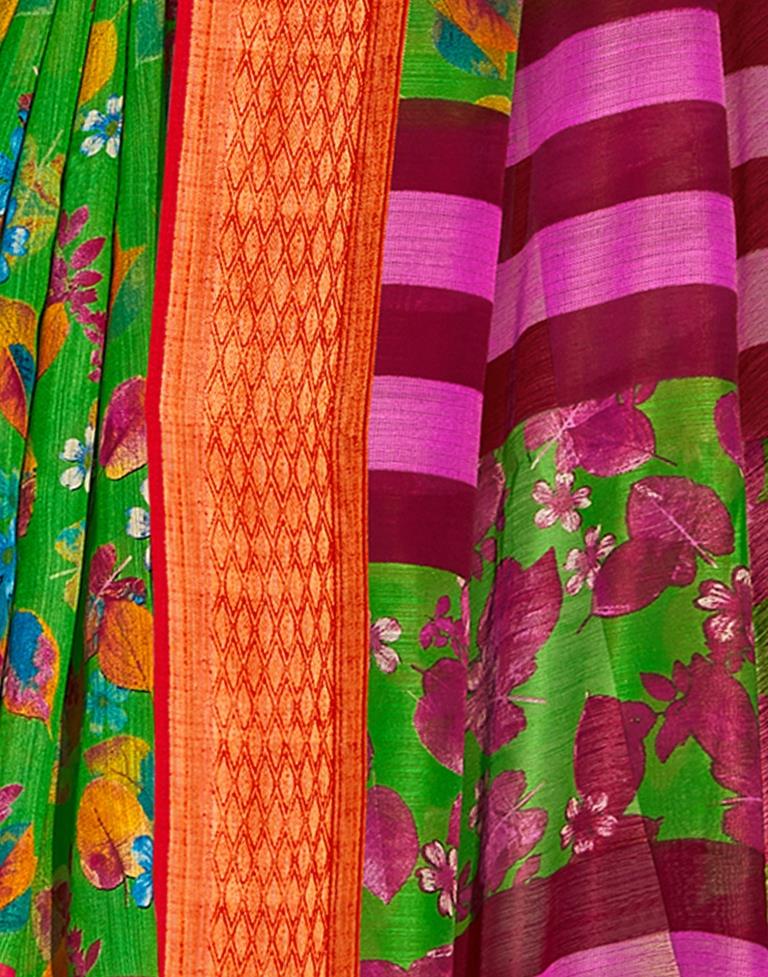 Green Cotton Printed Saree | Sudathi