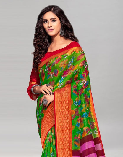 Green Cotton Printed Saree | Sudathi