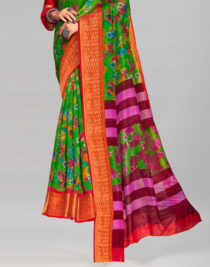 Green Cotton Printed Saree | Sudathi