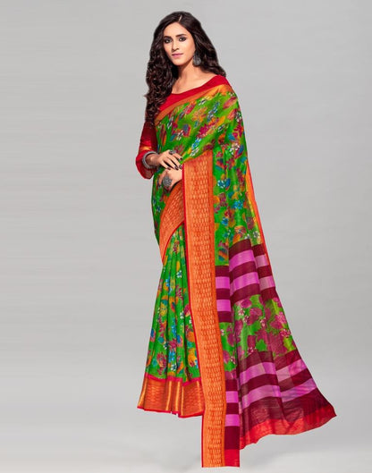 Green Cotton Printed Saree | Sudathi