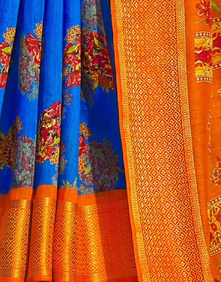 Royal Blue Cotton Printed Saree | Sudathi