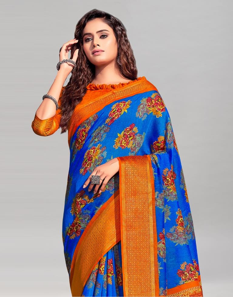 Royal Blue Cotton Printed Saree | Sudathi