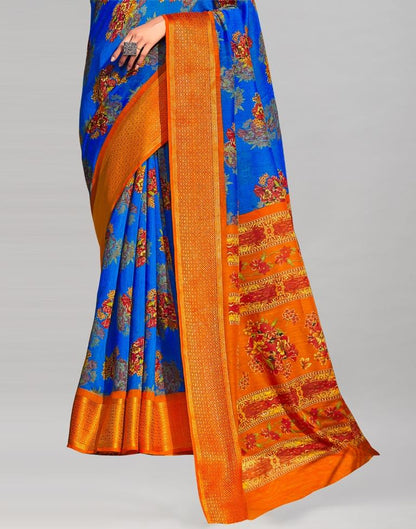 Royal Blue Cotton Printed Saree | Sudathi