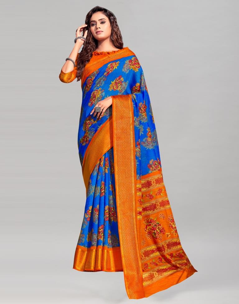Royal Blue Cotton Printed Saree | Sudathi