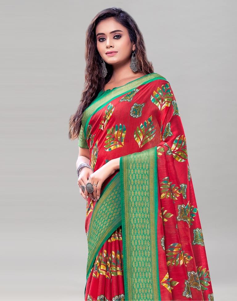 Red Cotton Printed Saree | Sudathi