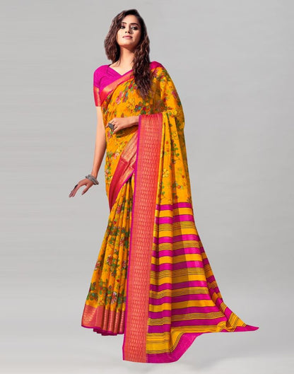 Turmeric Yellow Cotton Printed Saree | Sudathi