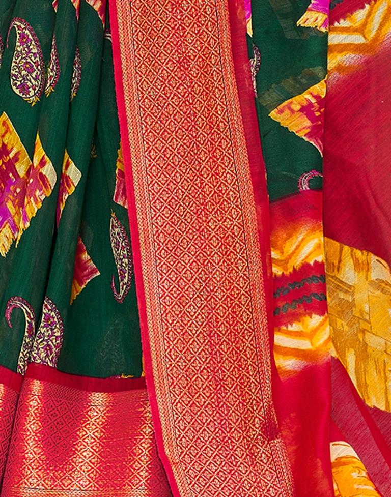 Green Cotton Printed Saree | Sudathi