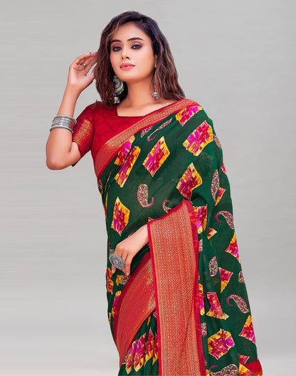 Green Cotton Printed Saree | Sudathi