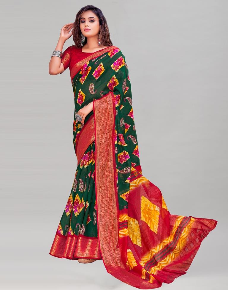 Green Cotton Printed Saree | Sudathi