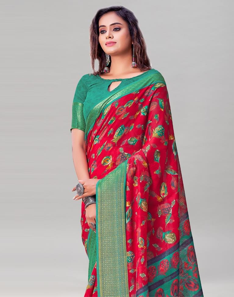 Red Cotton Printed Saree | Sudathi